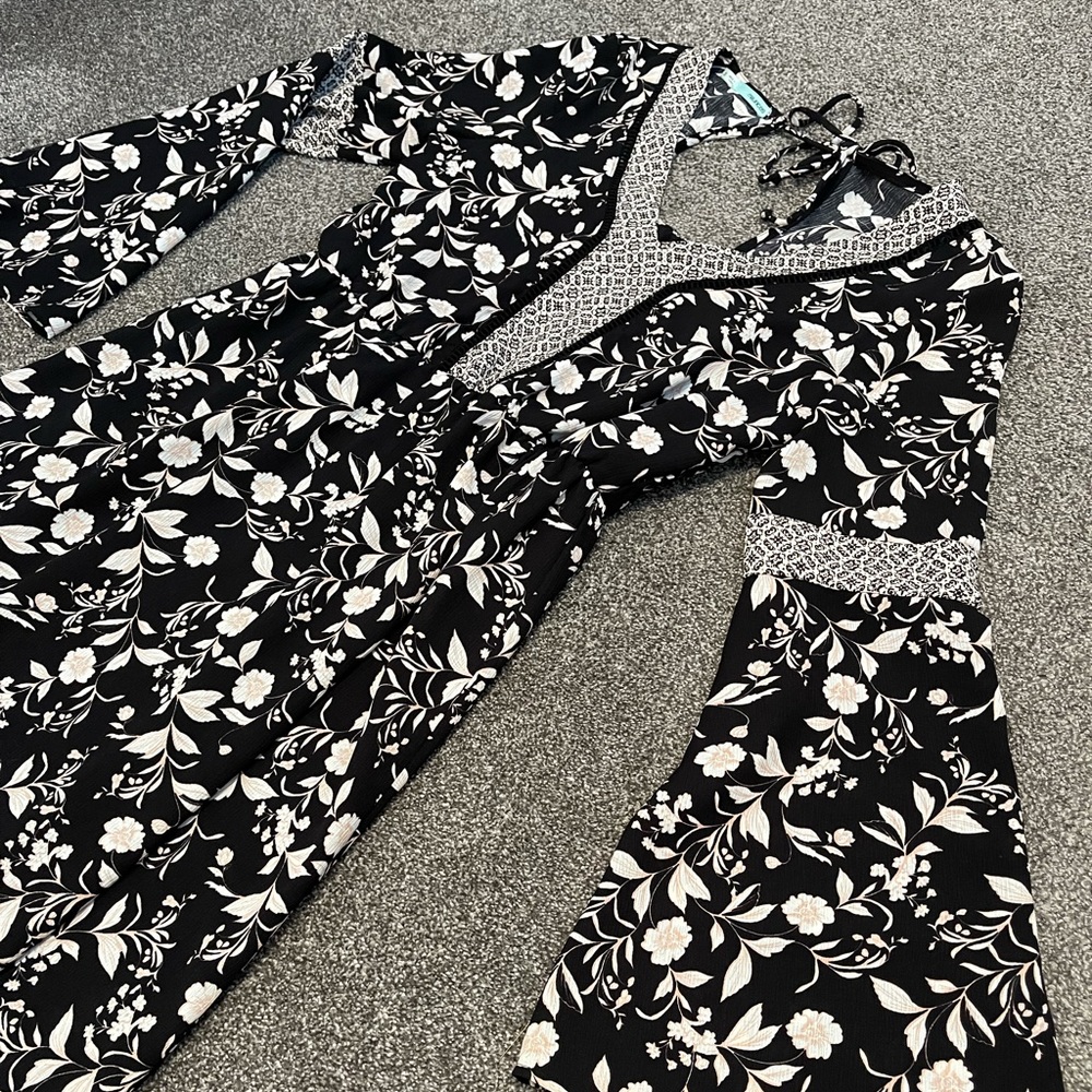 Midi dress | bohemian style bell sleeve dress | floral | small
